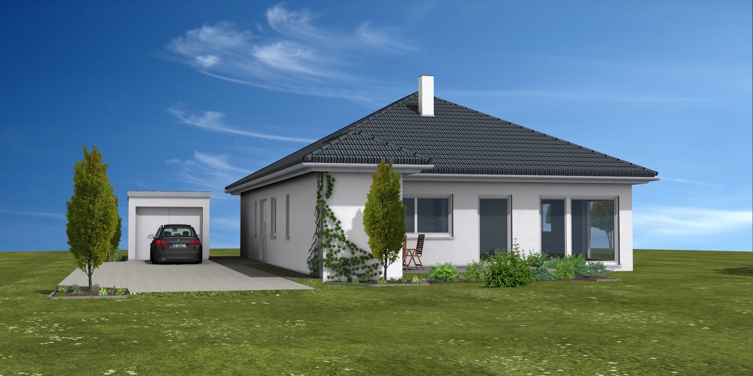 Bungalow mit Walmdach und angebauter Garage